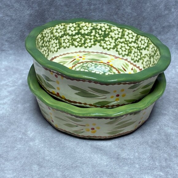 Temp-Tations Old World Green 5 inch Scalloped Edge Bowls Set Of 2 - Picture 9 of 9